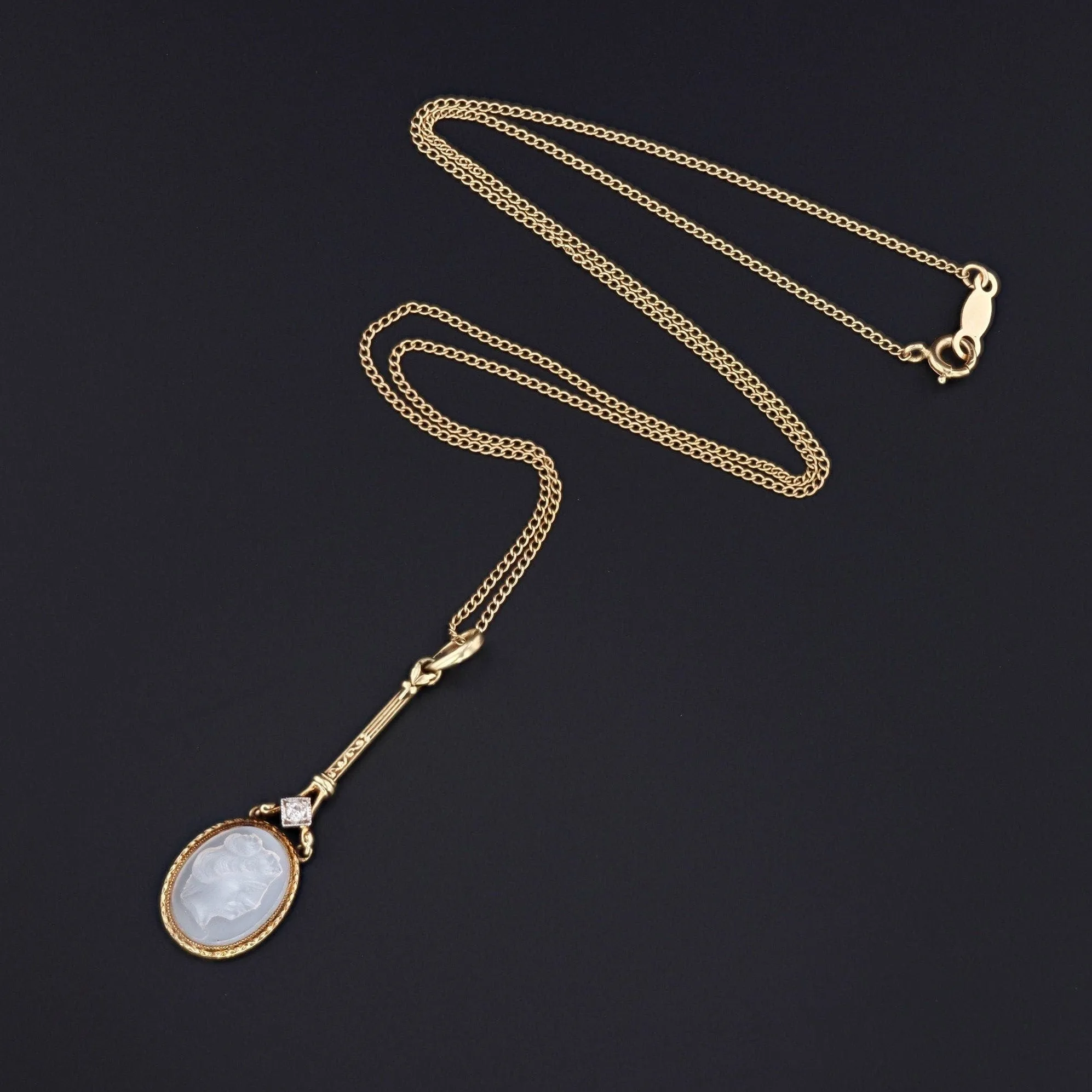 Vintage Moonstone Cameo Pendant of 14k Gold