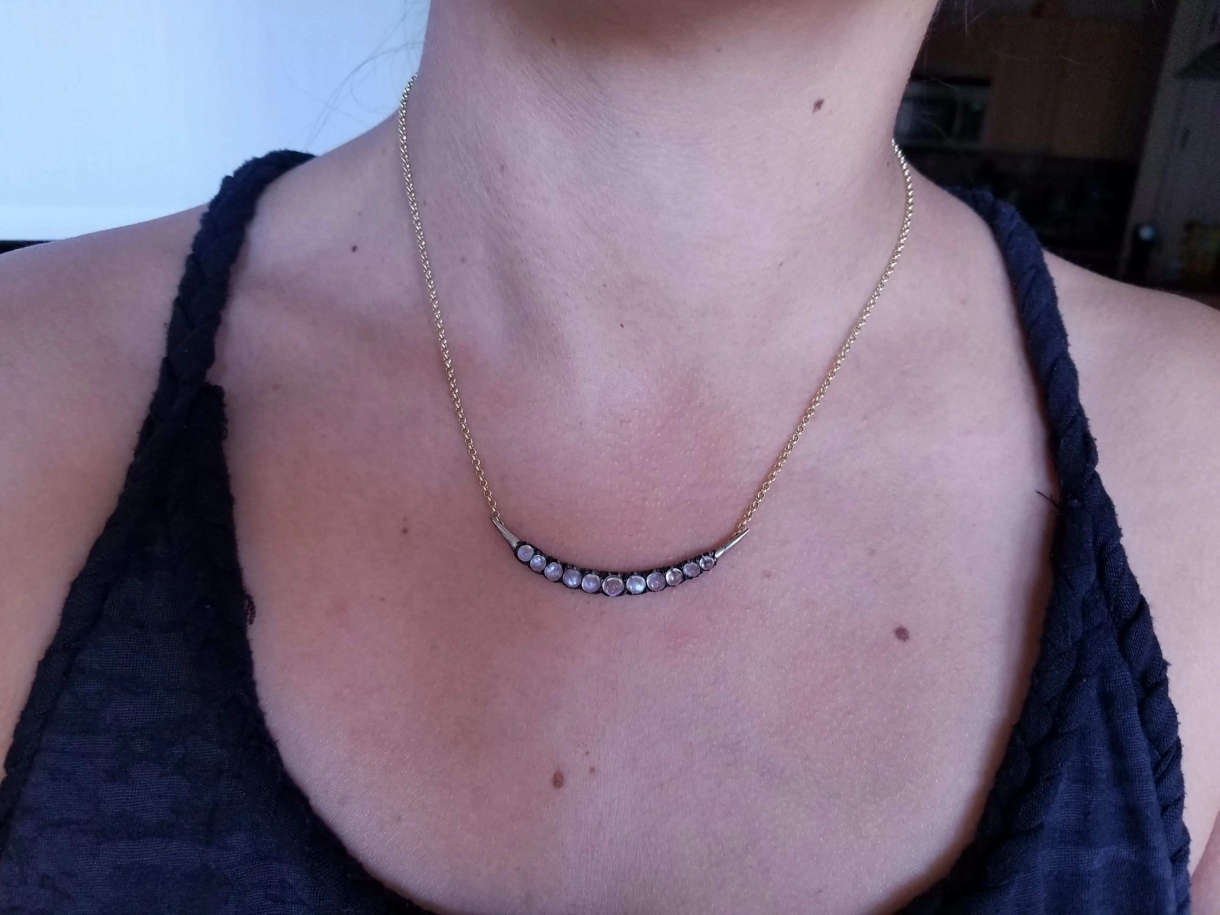 VINTAGE MOONSTONE CRESCENT BROOCH NECKLACE CONVERSION