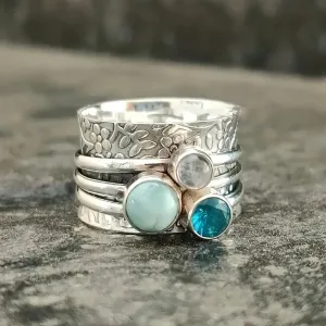 Vintage Natural Stone Rings, Leaf embossed Ring, Boho Jewelry, Natural Stone Ring