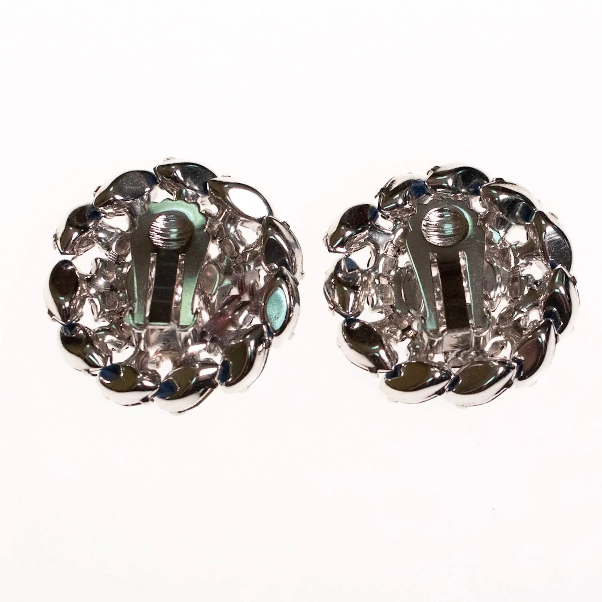 Vintage Sapphire Blue and Aurora Borealis Rhinestone Medallion Earrings