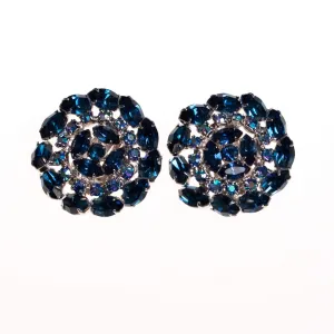 Vintage Sapphire Blue and Aurora Borealis Rhinestone Medallion Earrings