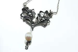 Vintage Sterling Silver Art Nouveau Jugendstil Pearl Designer Necklace Signed