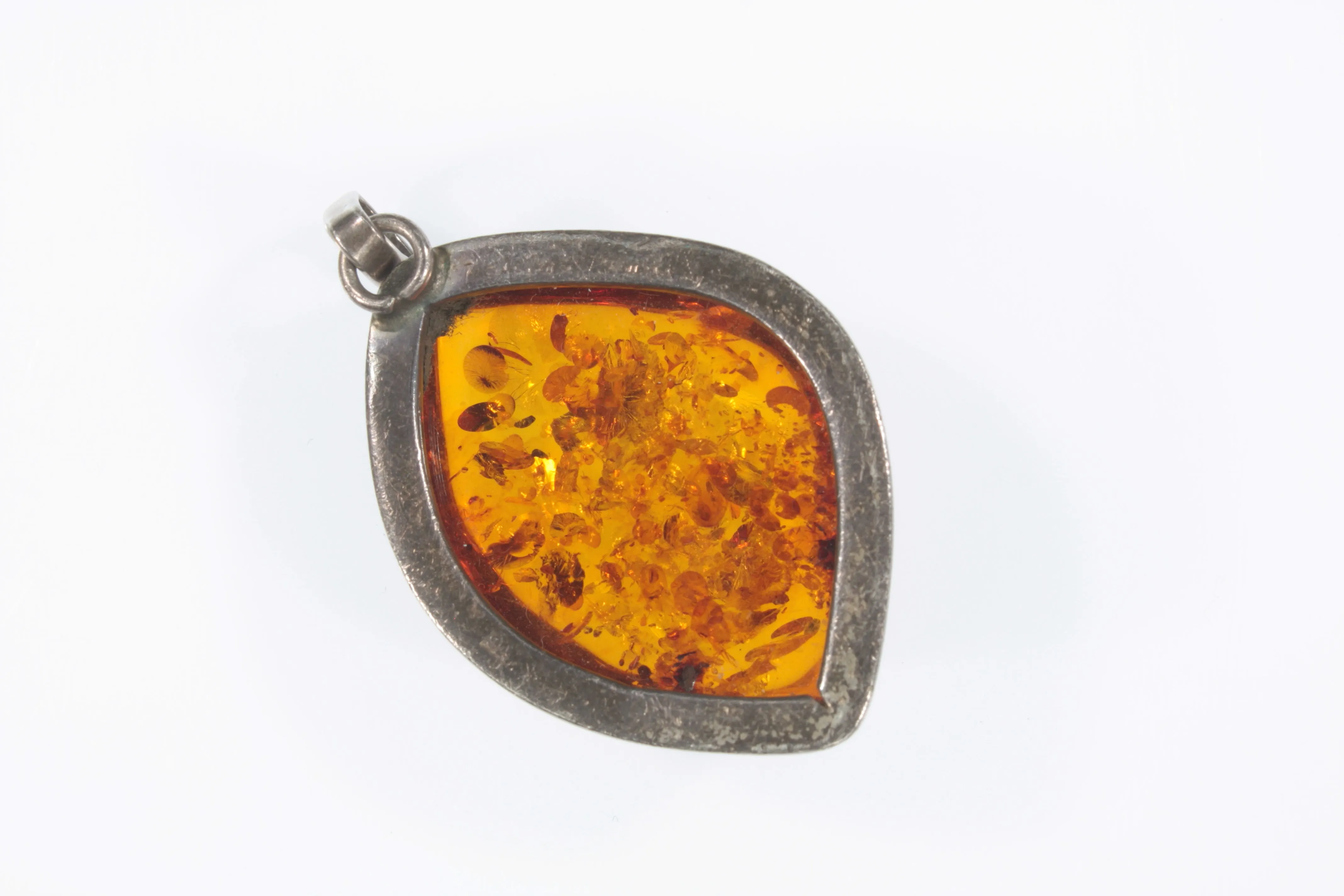 Vintage Sterling Silver Baltic Amber Pendant 12.8