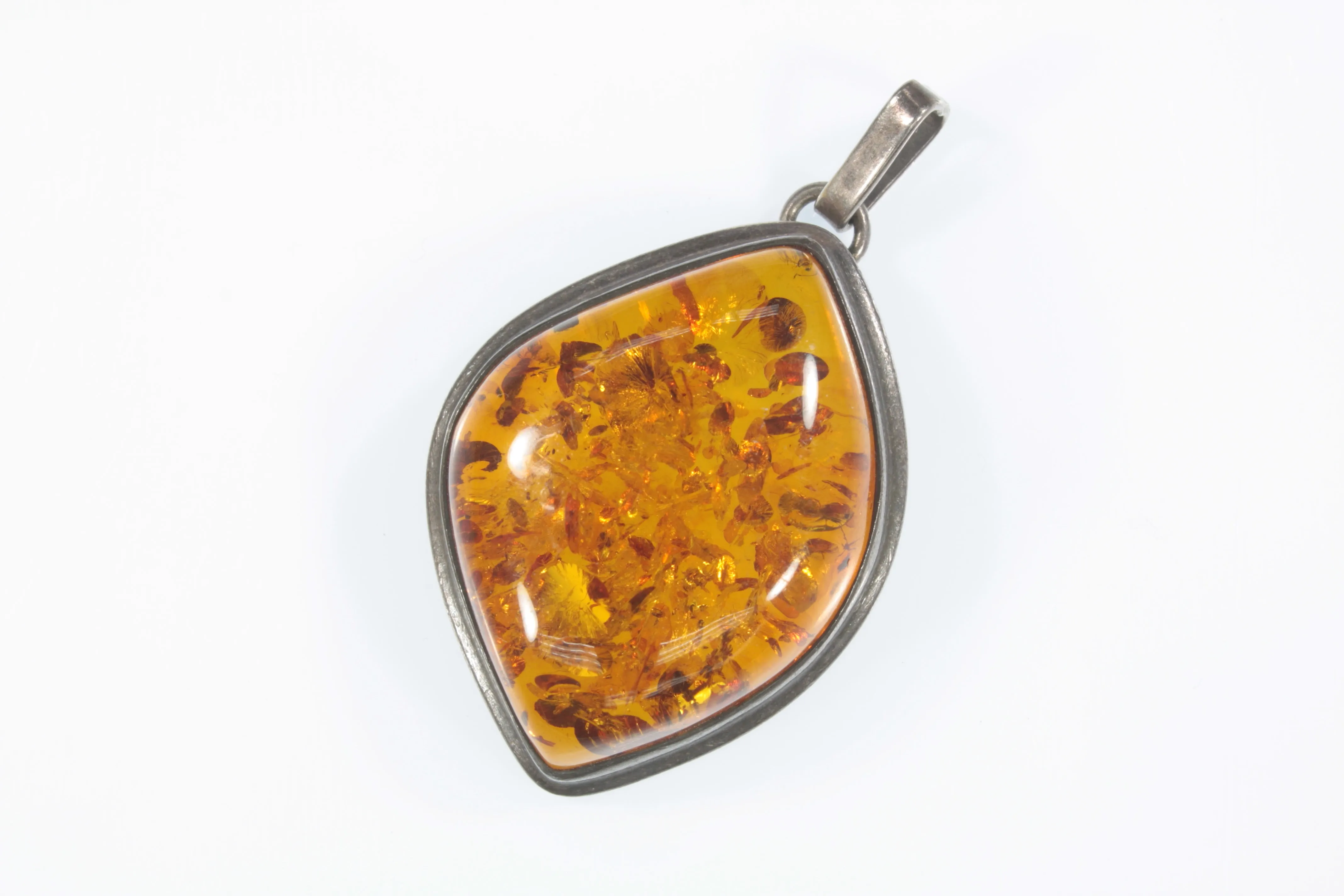 Vintage Sterling Silver Baltic Amber Pendant 12.8