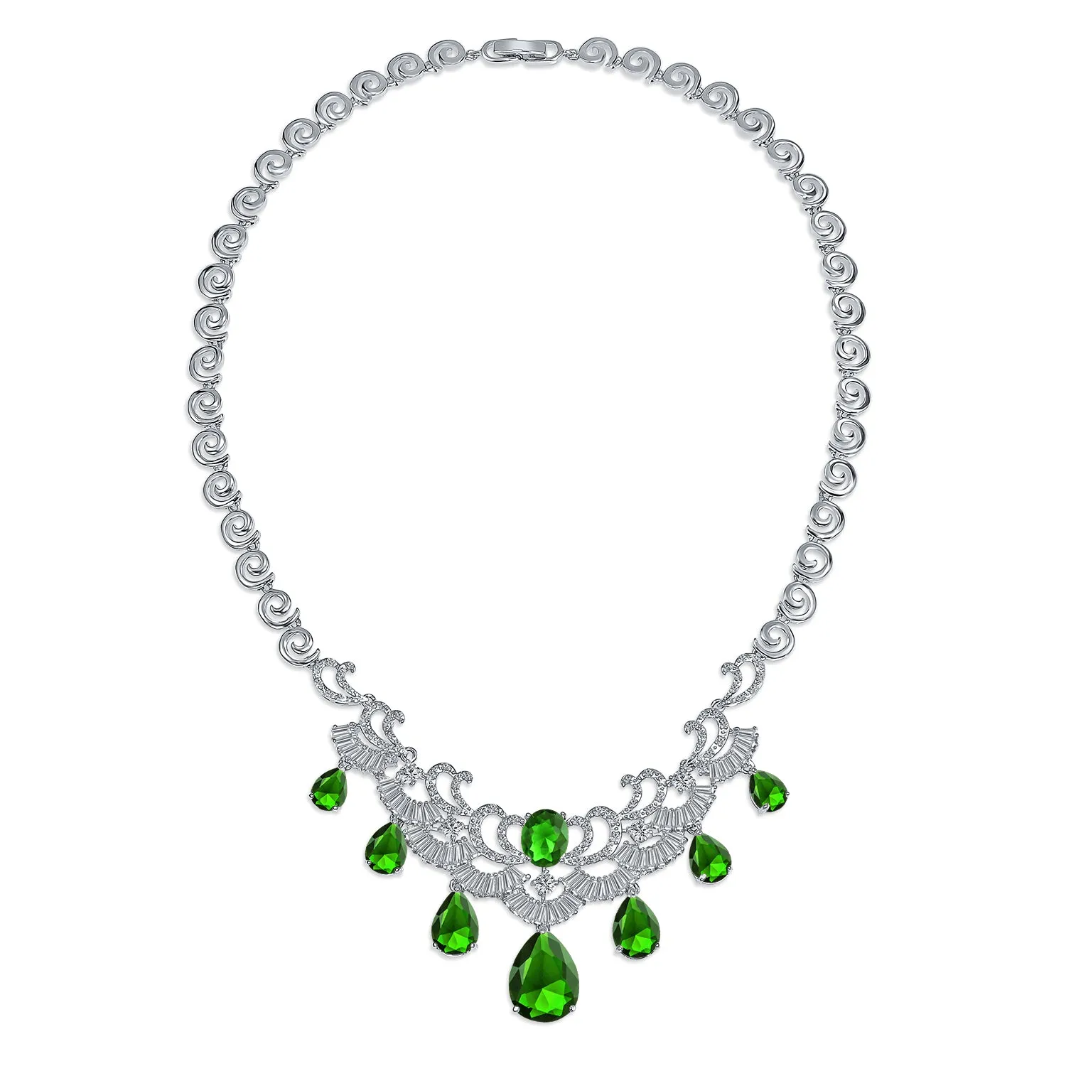 Vintage Women Art Deco Collar Necklace with CZ Sapphire CZ Ruby CZ Emerald