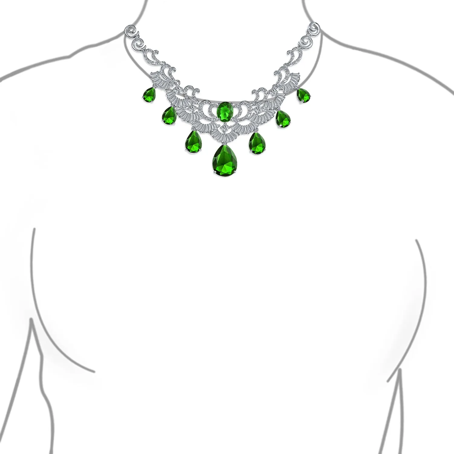 Vintage Women Art Deco Collar Necklace with CZ Sapphire CZ Ruby CZ Emerald