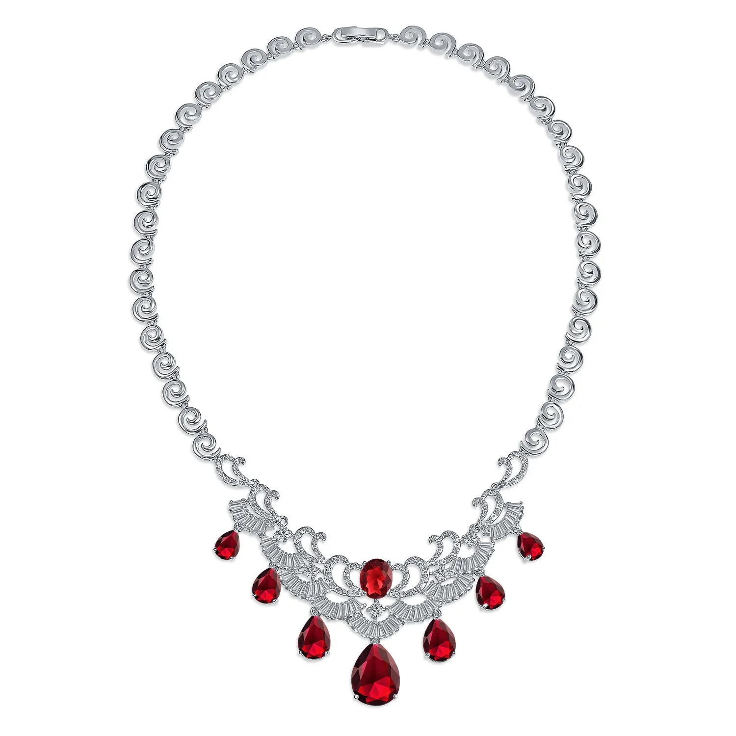 Vintage Women Art Deco Collar Necklace with CZ Sapphire CZ Ruby CZ Emerald