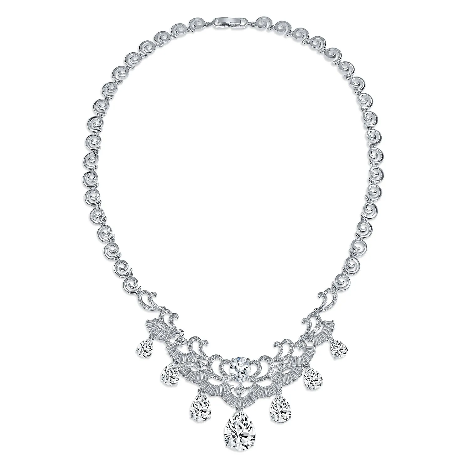Vintage Women Art Deco Collar Necklace with CZ Sapphire CZ Ruby CZ Emerald