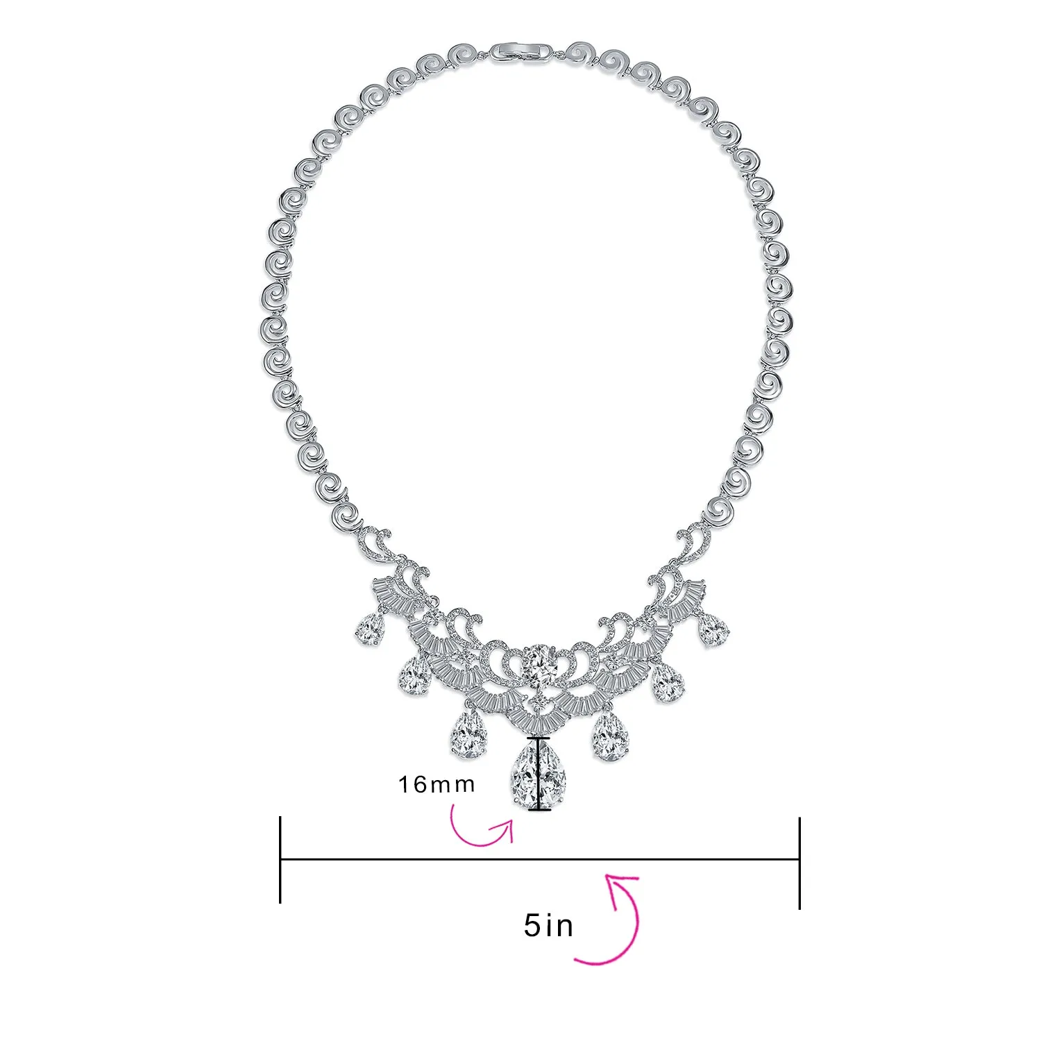 Vintage Women Art Deco Collar Necklace with CZ Sapphire CZ Ruby CZ Emerald