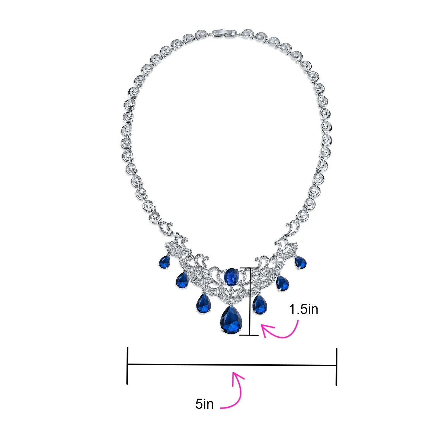 Vintage Women Art Deco Collar Necklace with CZ Sapphire CZ Ruby CZ Emerald