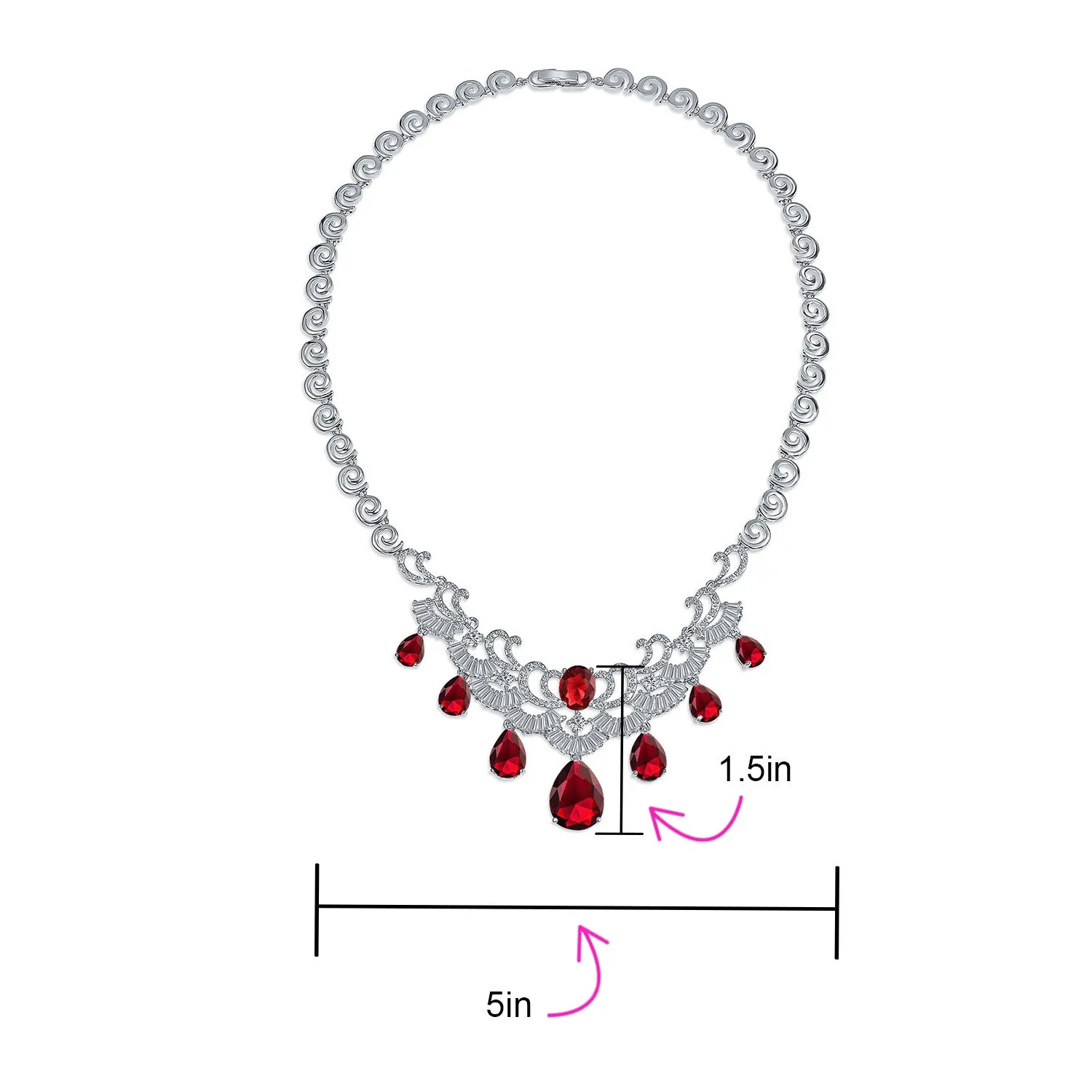 Vintage Women Art Deco Collar Necklace with CZ Sapphire CZ Ruby CZ Emerald