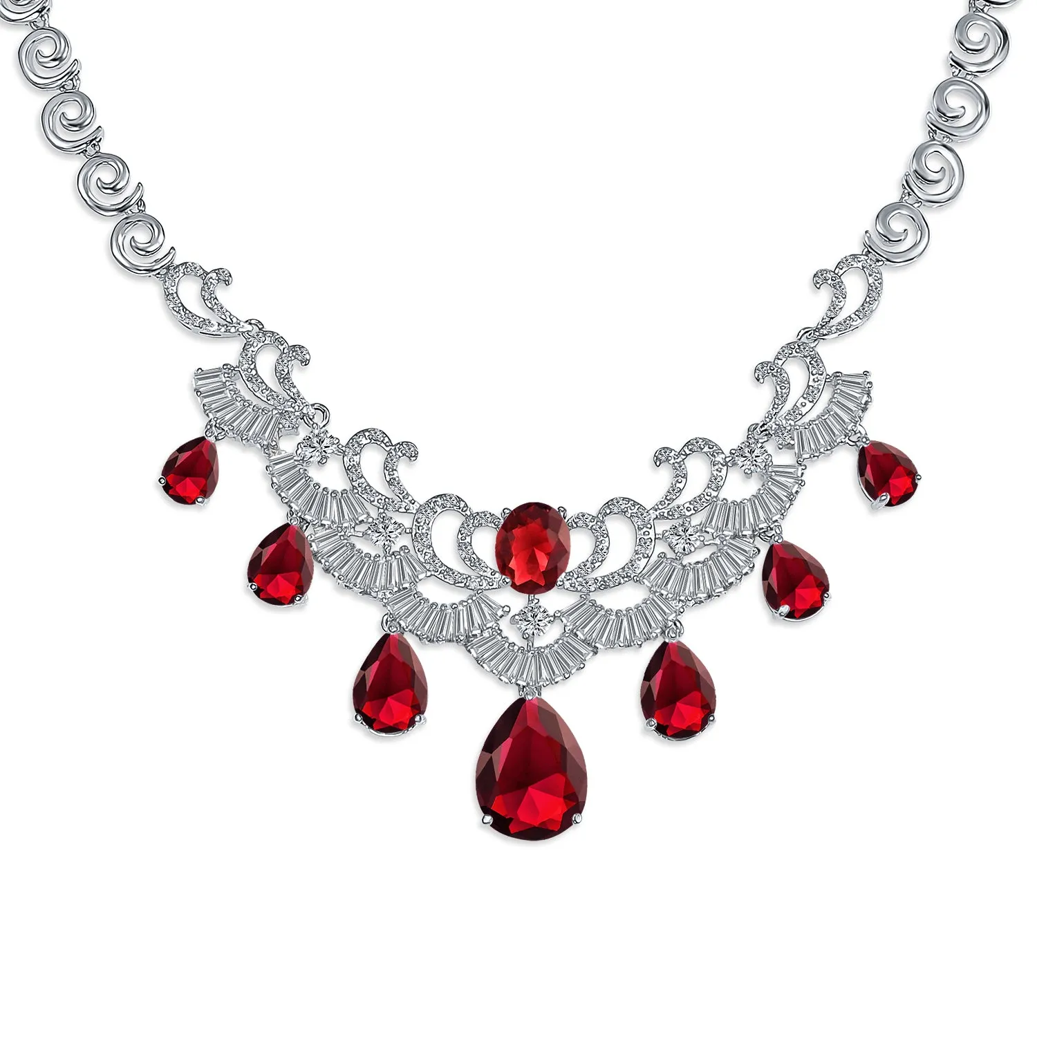 Vintage Women Art Deco Collar Necklace with CZ Sapphire CZ Ruby CZ Emerald