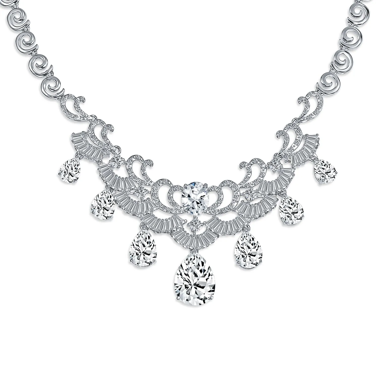 Vintage Women Art Deco Collar Necklace with CZ Sapphire CZ Ruby CZ Emerald