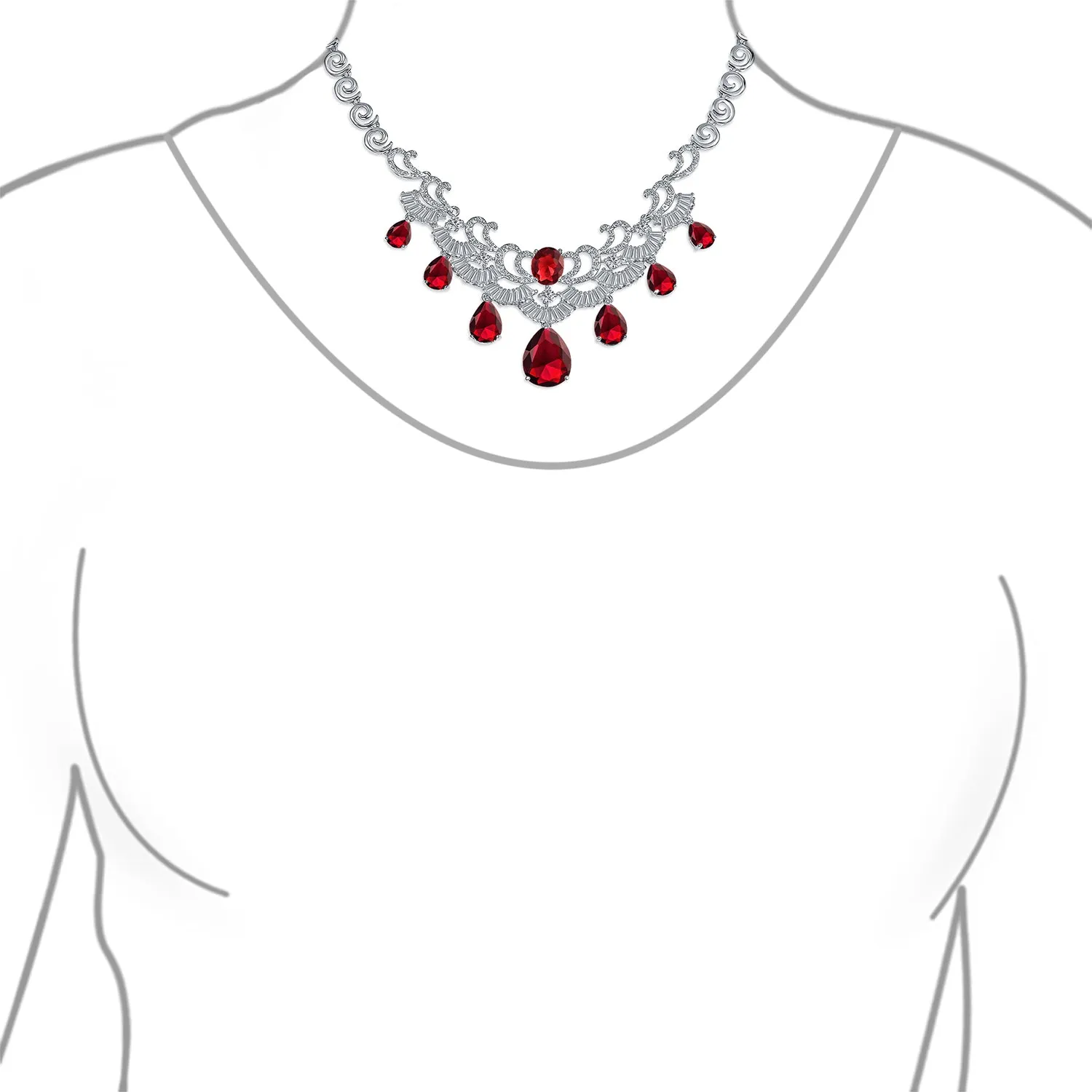 Vintage Women Art Deco Collar Necklace with CZ Sapphire CZ Ruby CZ Emerald