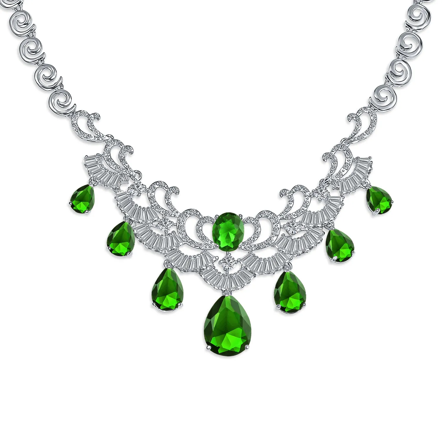 Vintage Women Art Deco Collar Necklace with CZ Sapphire CZ Ruby CZ Emerald
