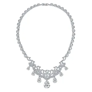 Vintage Women Art Deco Collar Necklace with CZ Sapphire CZ Ruby CZ Emerald