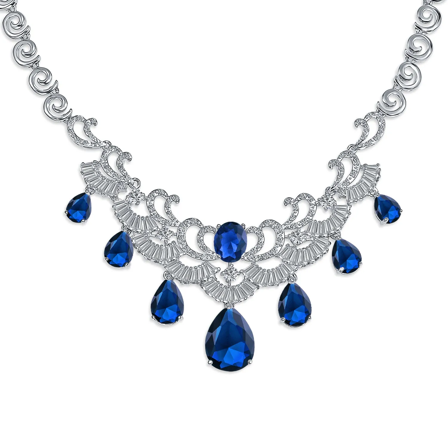 Vintage Women Art Deco Collar Necklace with CZ Sapphire CZ Ruby CZ Emerald