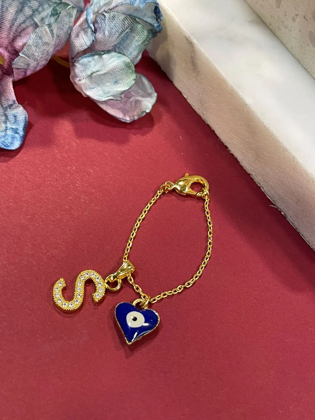 Watch Accessory Custom 1 Name Initial Alphabet With Heart Shaped Evil Eye