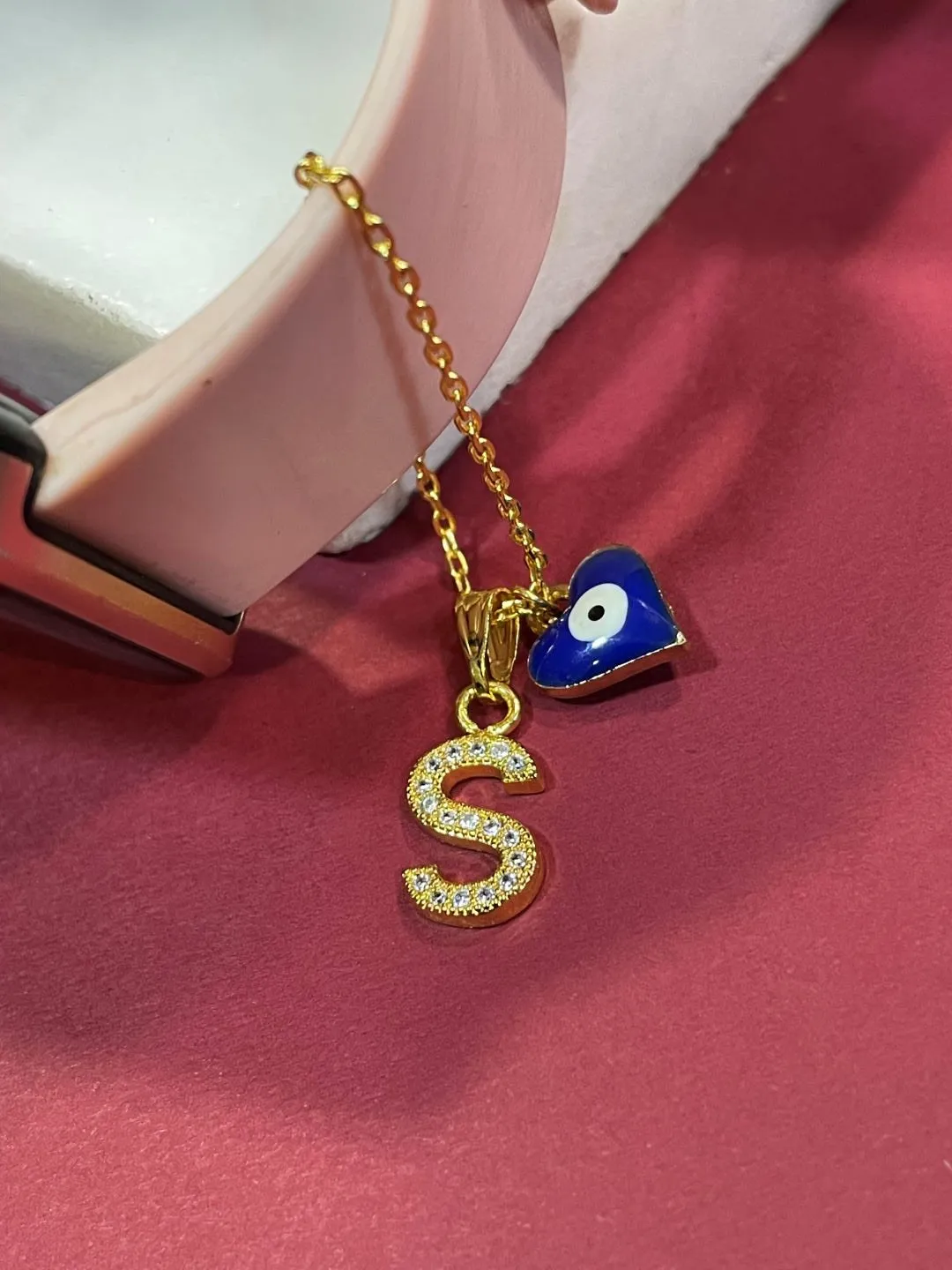 Watch Accessory Custom 1 Name Initial Alphabet With Heart Shaped Evil Eye