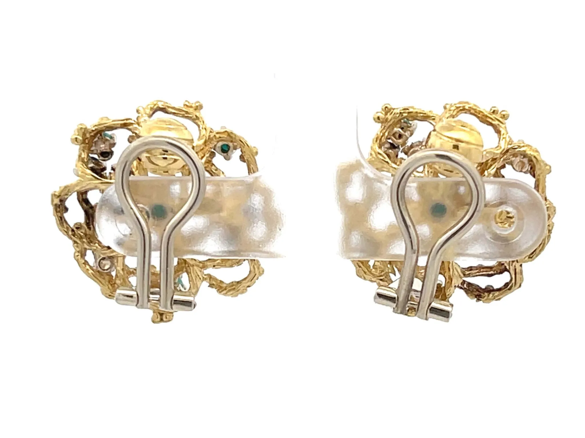 Wavy Flower Earrings with Cabochon Sapphires and Turquoises in 18K Yellow Gold