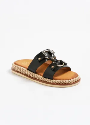 Wedge mules with straps and rings