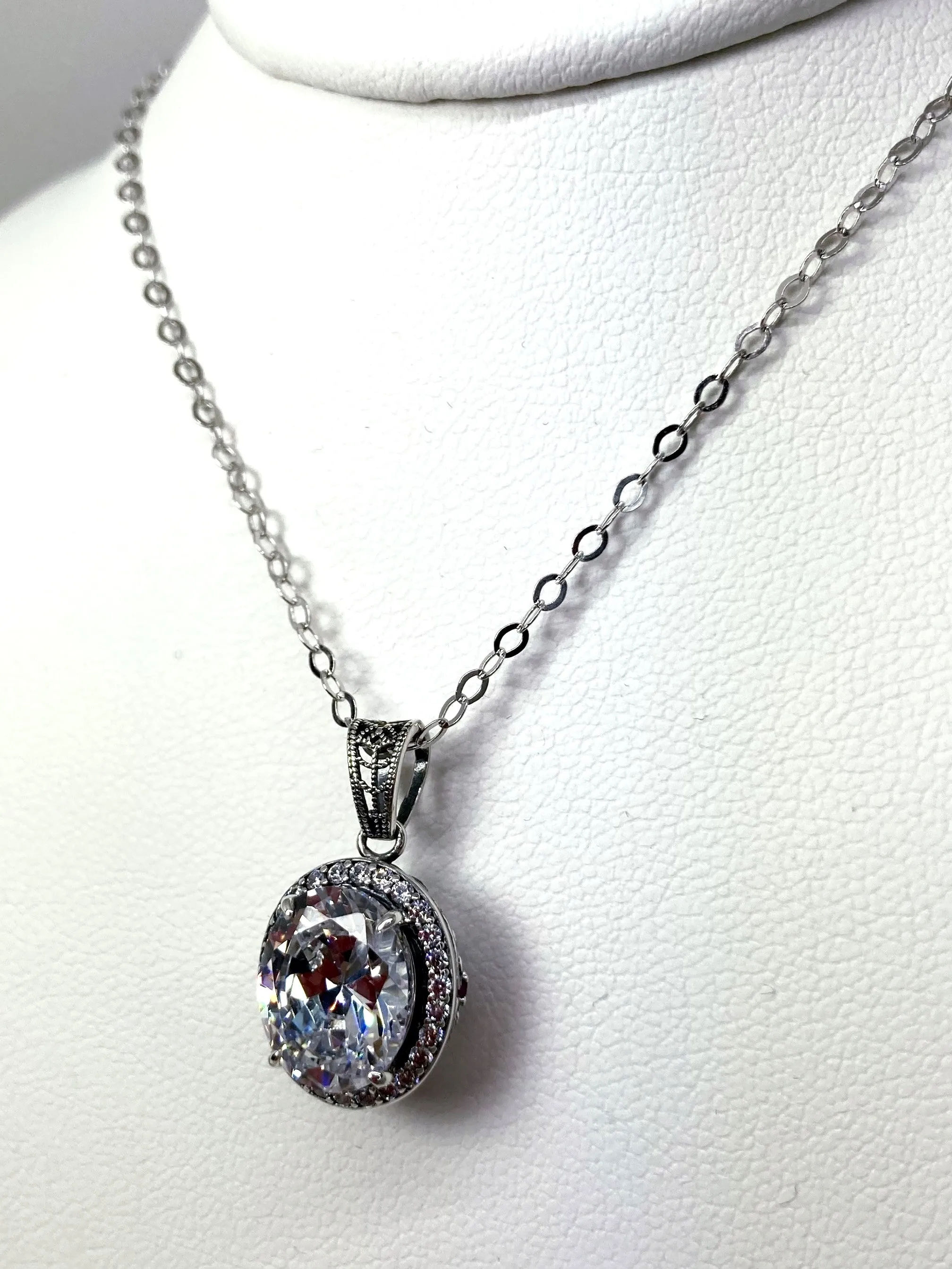 White CZ Halo Pendant, Art Deco Jewelry, P228