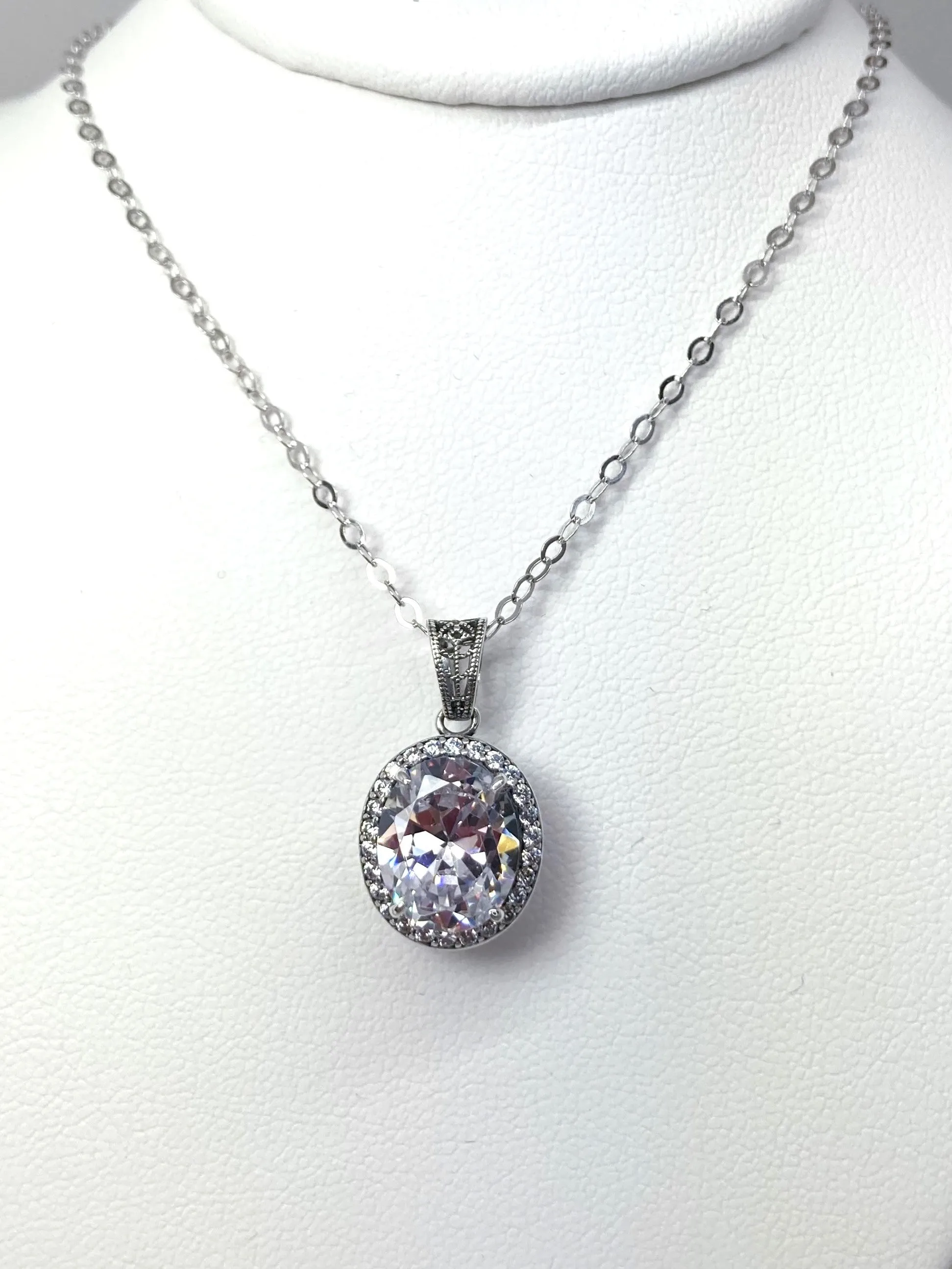 White CZ Halo Pendant, Art Deco Jewelry, P228