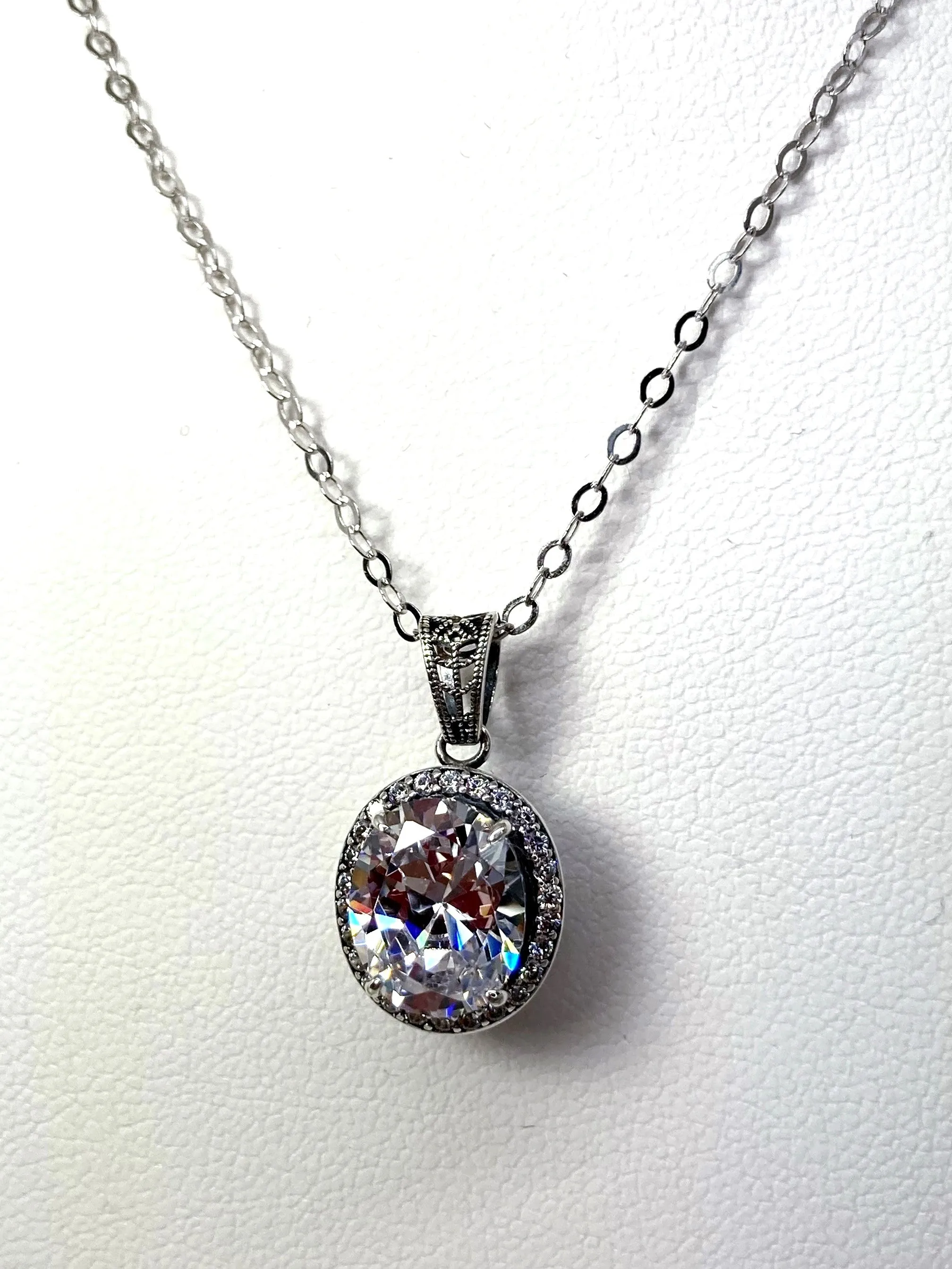White CZ Halo Pendant, Art Deco Jewelry, P228