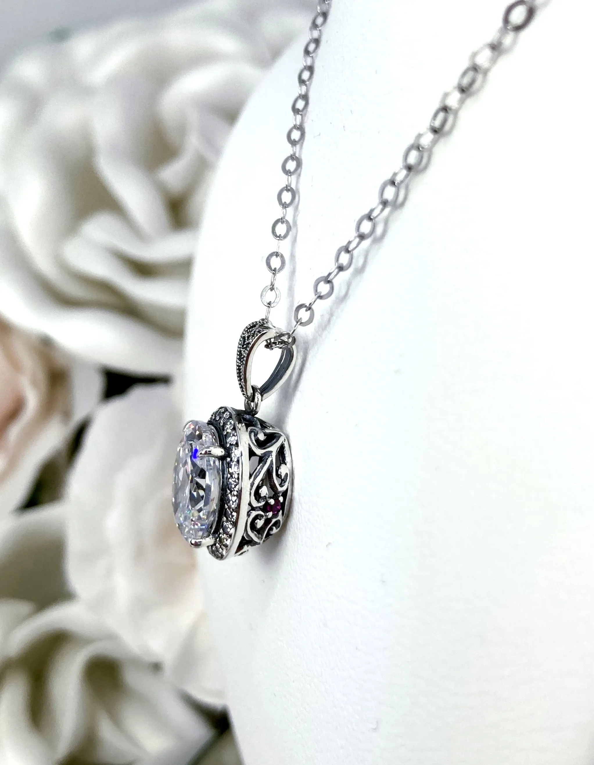 White CZ Halo Pendant, Art Deco Jewelry, P228