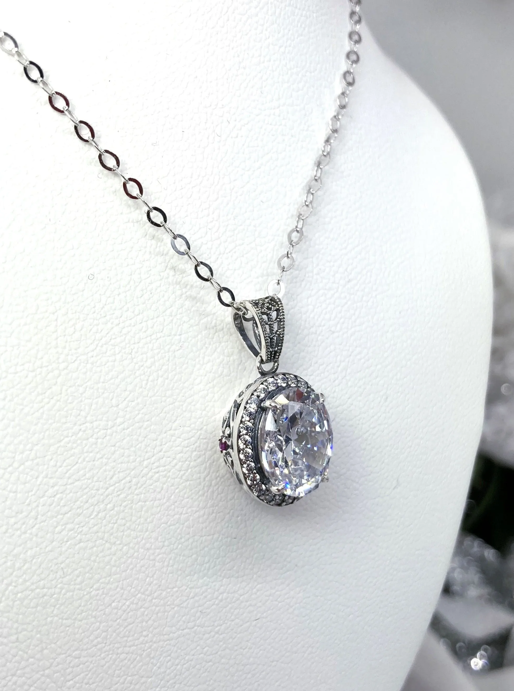 White CZ Halo Pendant, Art Deco Jewelry, P228