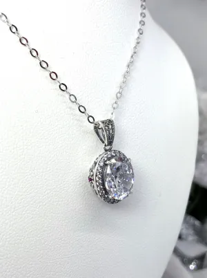 White CZ Halo Pendant, Art Deco Jewelry, P228