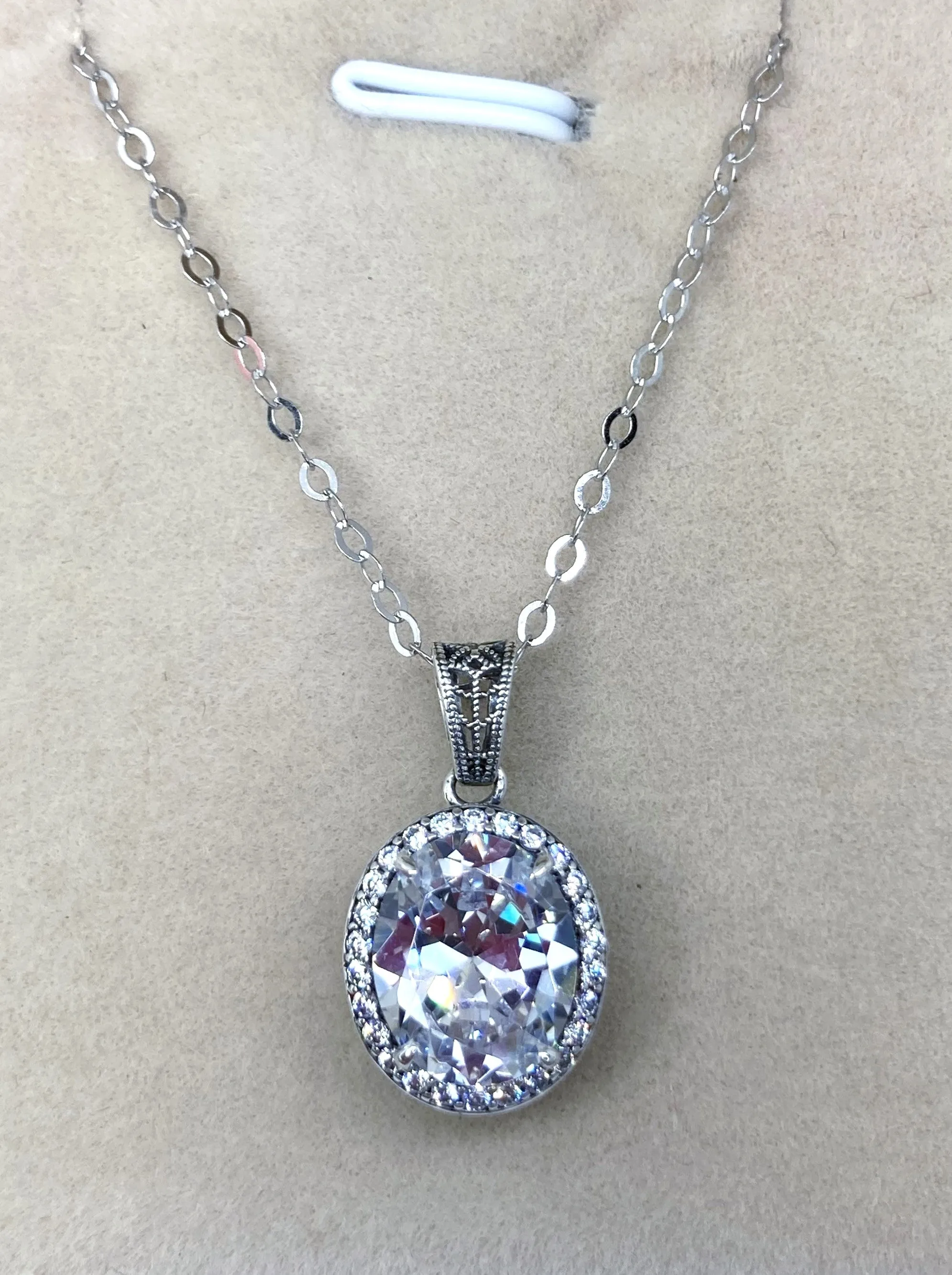 White CZ Halo Pendant, Art Deco Jewelry, P228