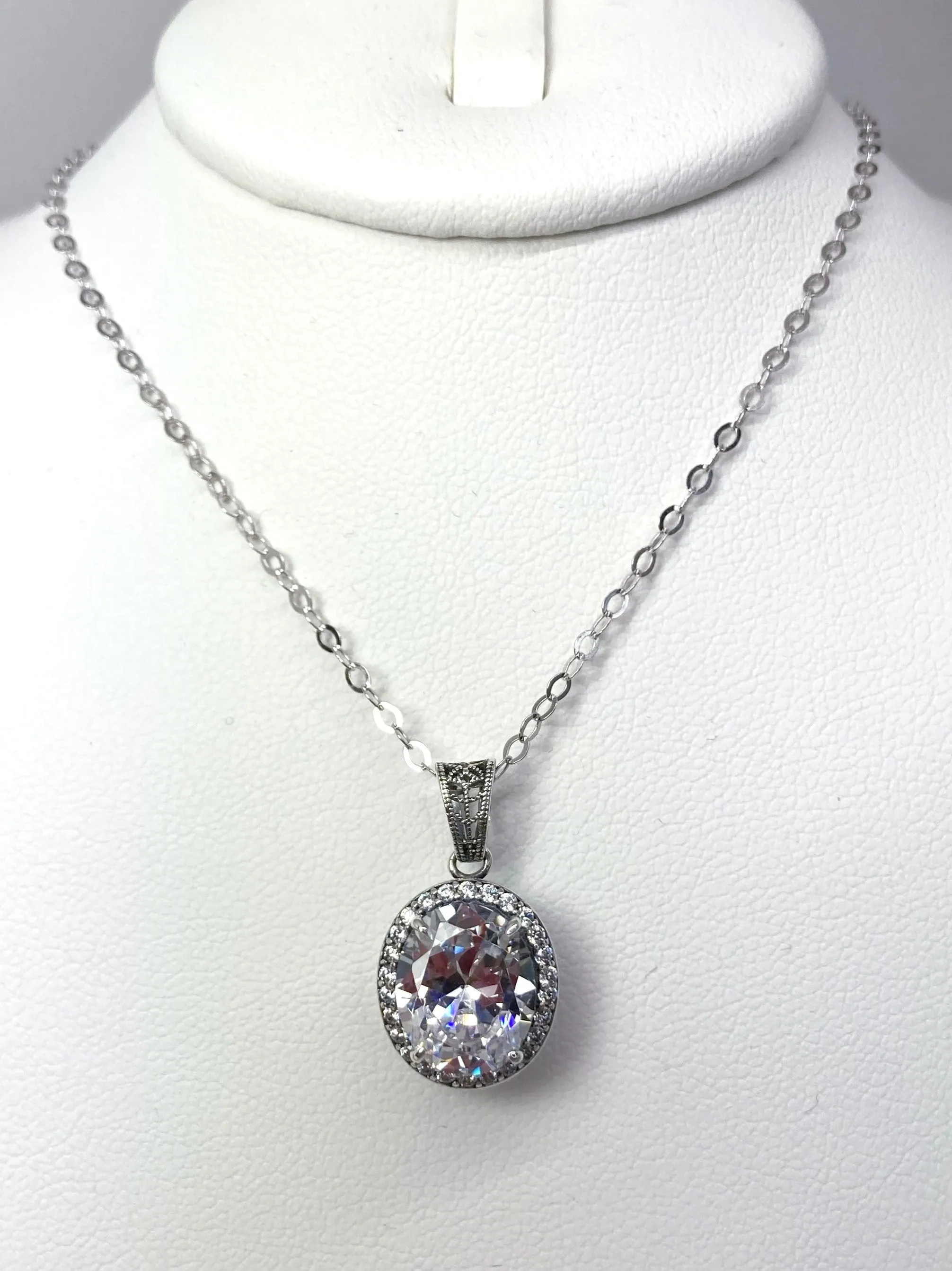 White CZ Halo Pendant, Art Deco Jewelry, P228