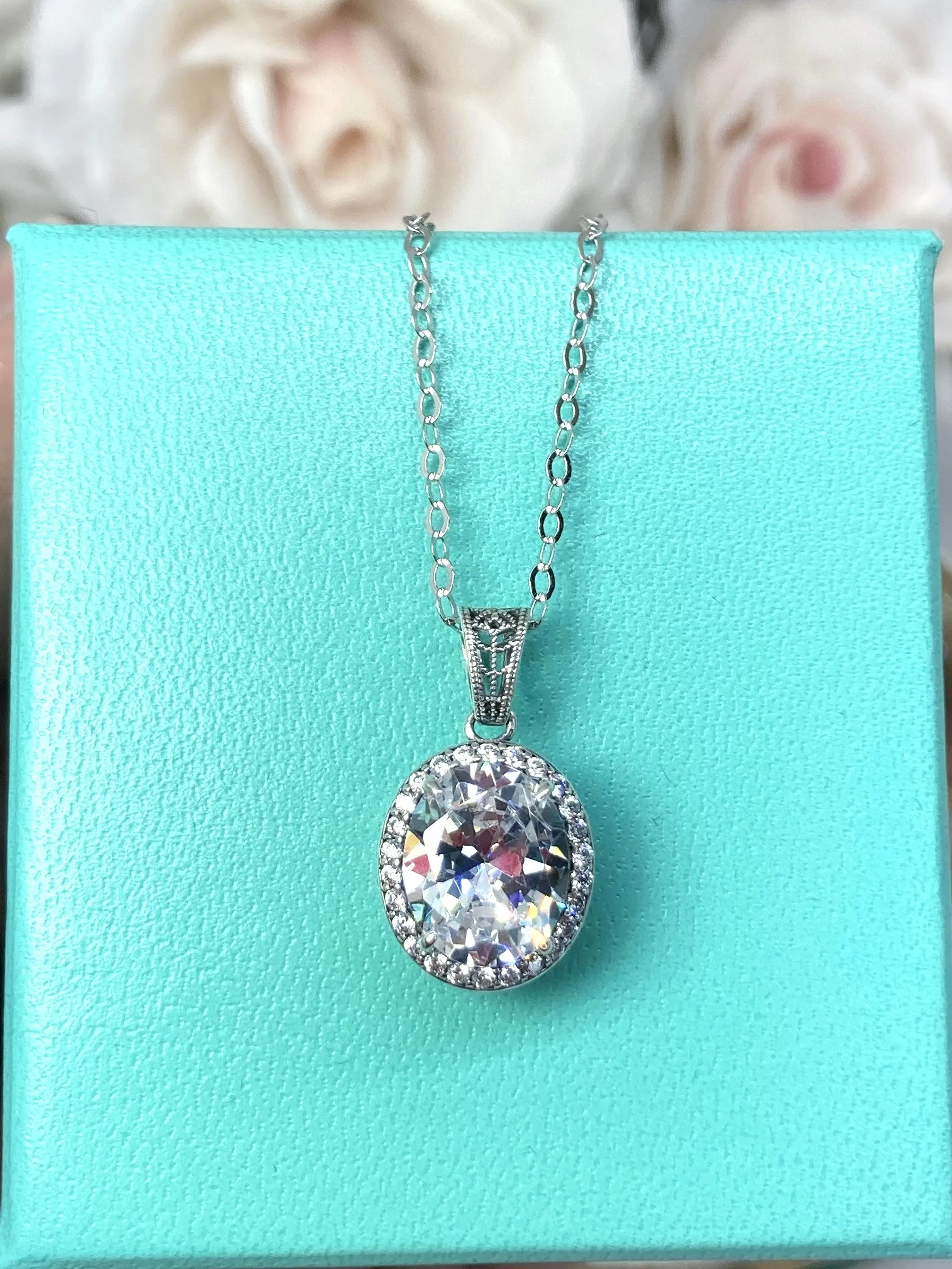 White CZ Halo Pendant, Art Deco Jewelry, P228