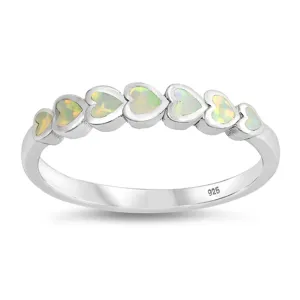 White Lab Opal Promise Heart Stacking Ring .925 Sterling Silver Band Sizes 4-10