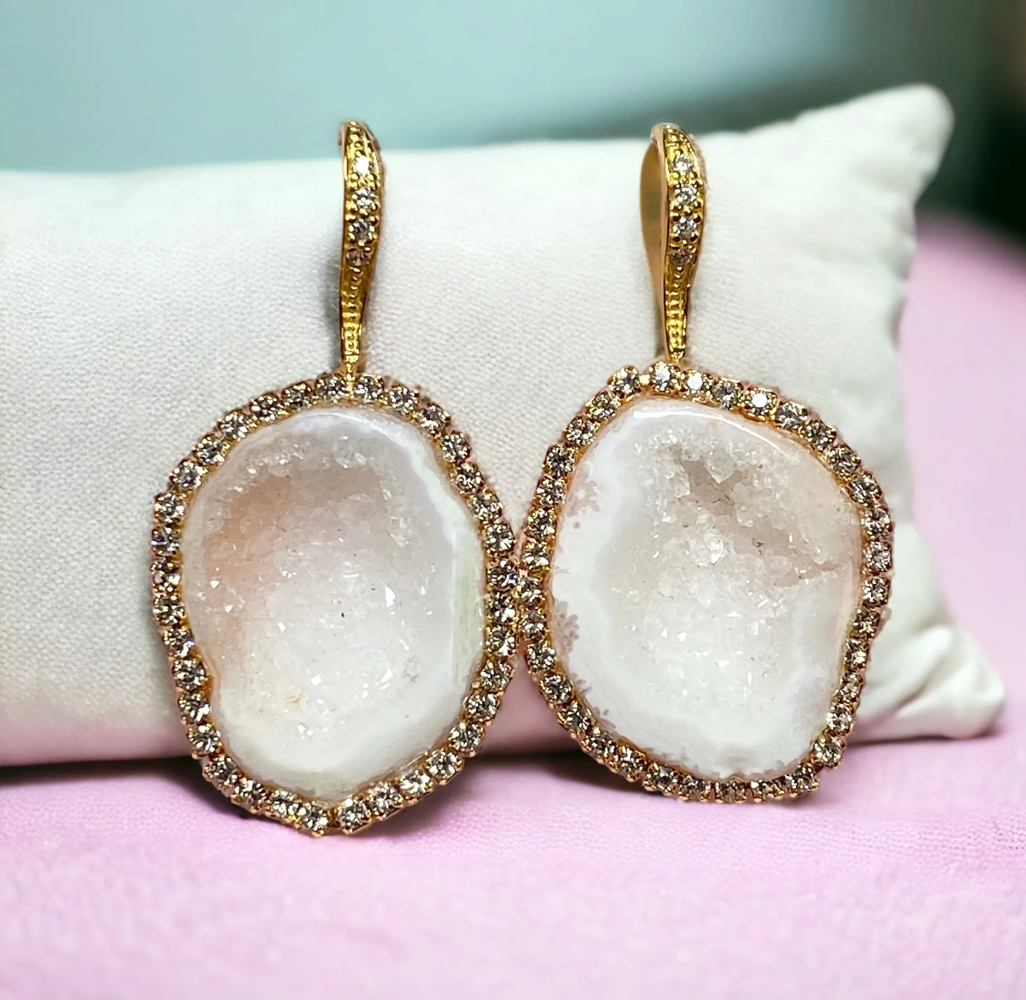 White Tabasco Geode Earrings Diamond Style