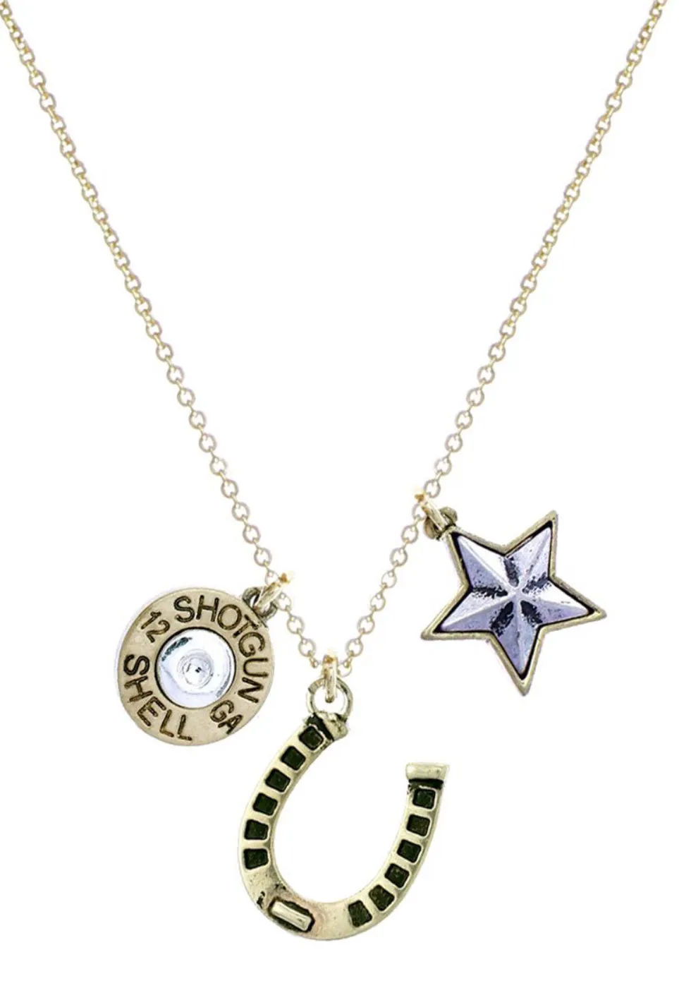 Wild Western Horseshoe Shotgun Shell Goldtone Necklace