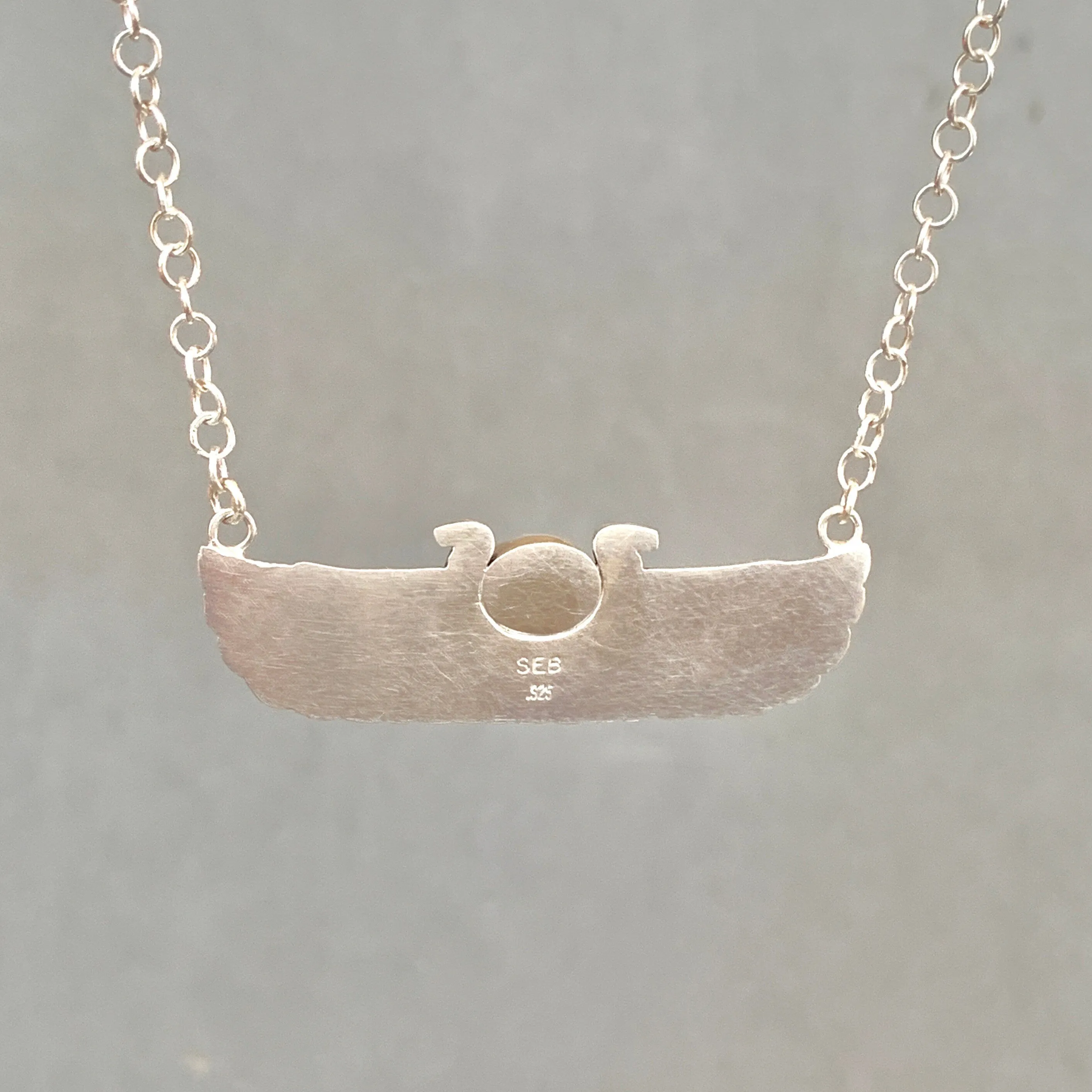 Winged Cobra with Pink Tourmaline pendant, sterling silver, Egyptian Wadjet