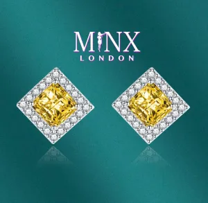 Womens Ear Studs | Square Shape Earrings | Yellow Diamond Ear Studs | Yellow Diamond Earrings | Yellow Earrings | Womens Stud Earring