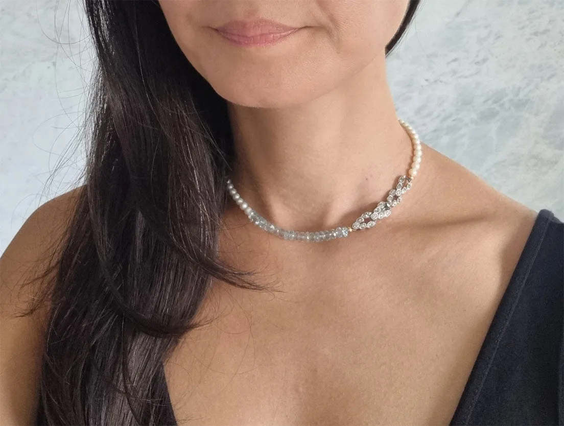 wonder of wonders | Art Deco rhinestone clasp pearl necklace