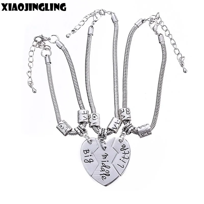 XIAOJINGLING 3pcs/Sets Women Girl Bracelets 'Big middle little' Broken Heart Bracelet Fashion Jewelry Sisters/Friends Accessory