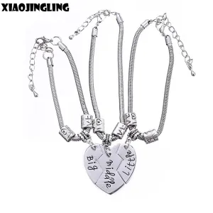 XIAOJINGLING 3pcs/Sets Women Girl Bracelets 'Big middle little' Broken Heart Bracelet Fashion Jewelry Sisters/Friends Accessory