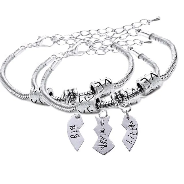 XIAOJINGLING 3pcs/Sets Women Girl Bracelets 'Big middle little' Broken Heart Bracelet Fashion Jewelry Sisters/Friends Accessory