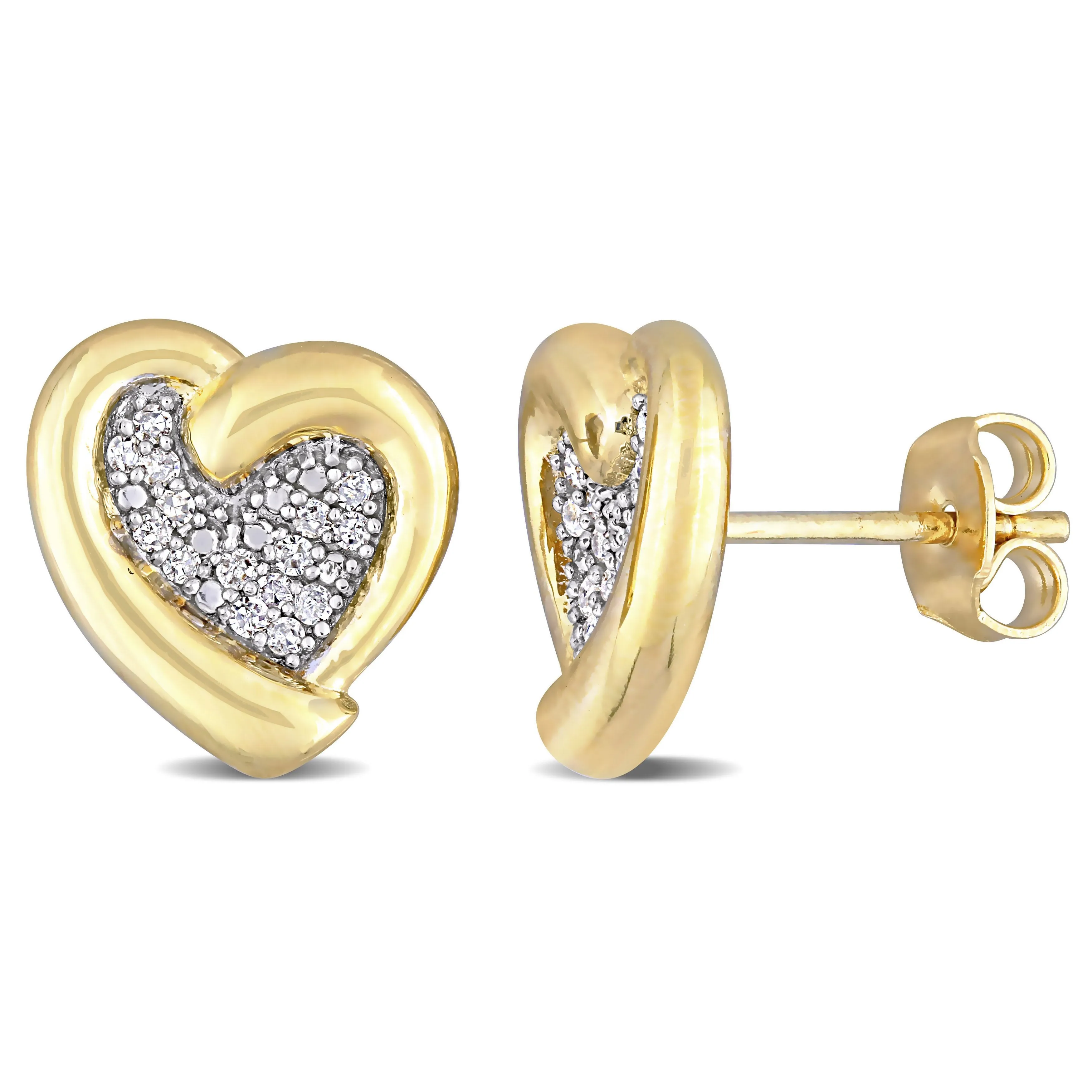 Yellow Plated Sterling Silver Heart Stud Earrings