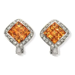 Yellow Sapphire & Pave Diamonds Earrings, 18k White Gold