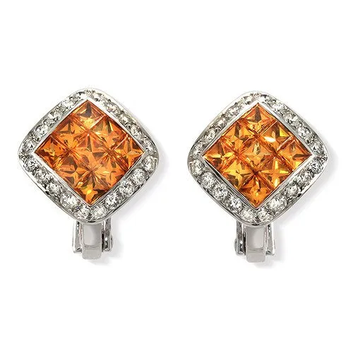 Yellow Sapphire & Pave Diamonds Earrings, 18k White Gold