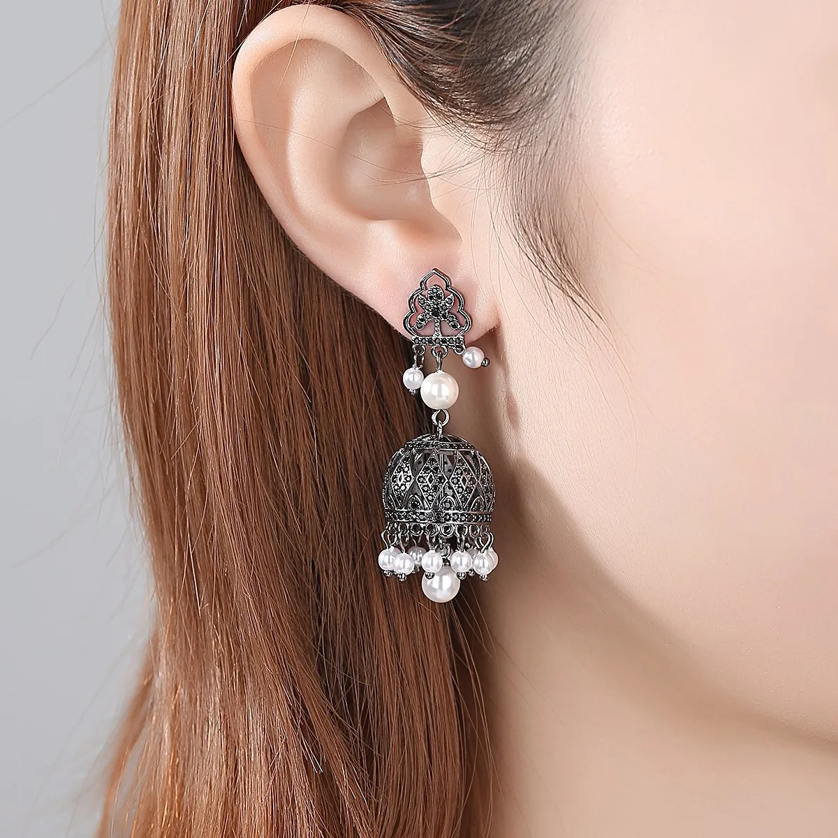 YGP Zircon Pearl Jhumka /Jhumki Earrings