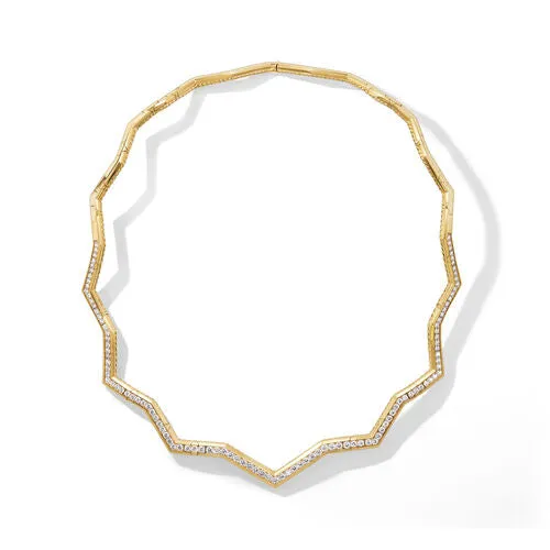 Zig Zag Stax Necklace in 18K Yellow Gold with Diamonds, 5mm