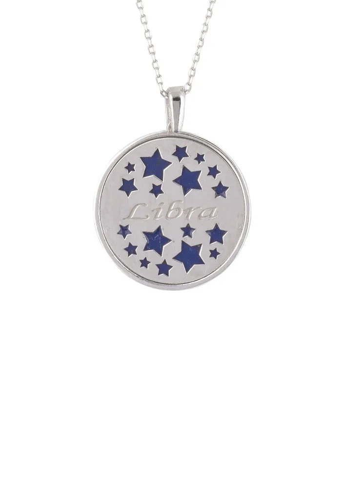 Zodiac Lapis Lazuli Gemstone Star Constellation Pendant Necklace Silver Libra